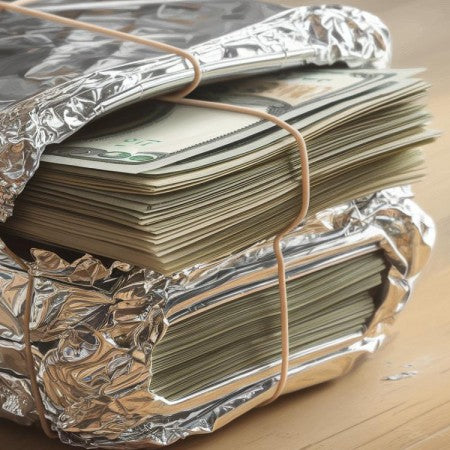 Geld bewaren in aluminiumfolie
